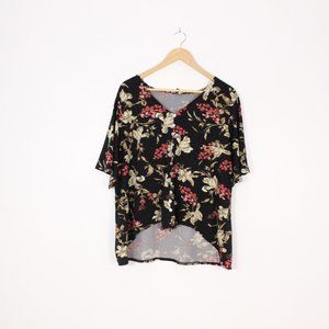 *Lily Morgan Black Floral Button Up Blouse, Size 1X